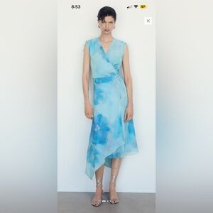 NWT Mango Chic Blue Floral Midi Dress